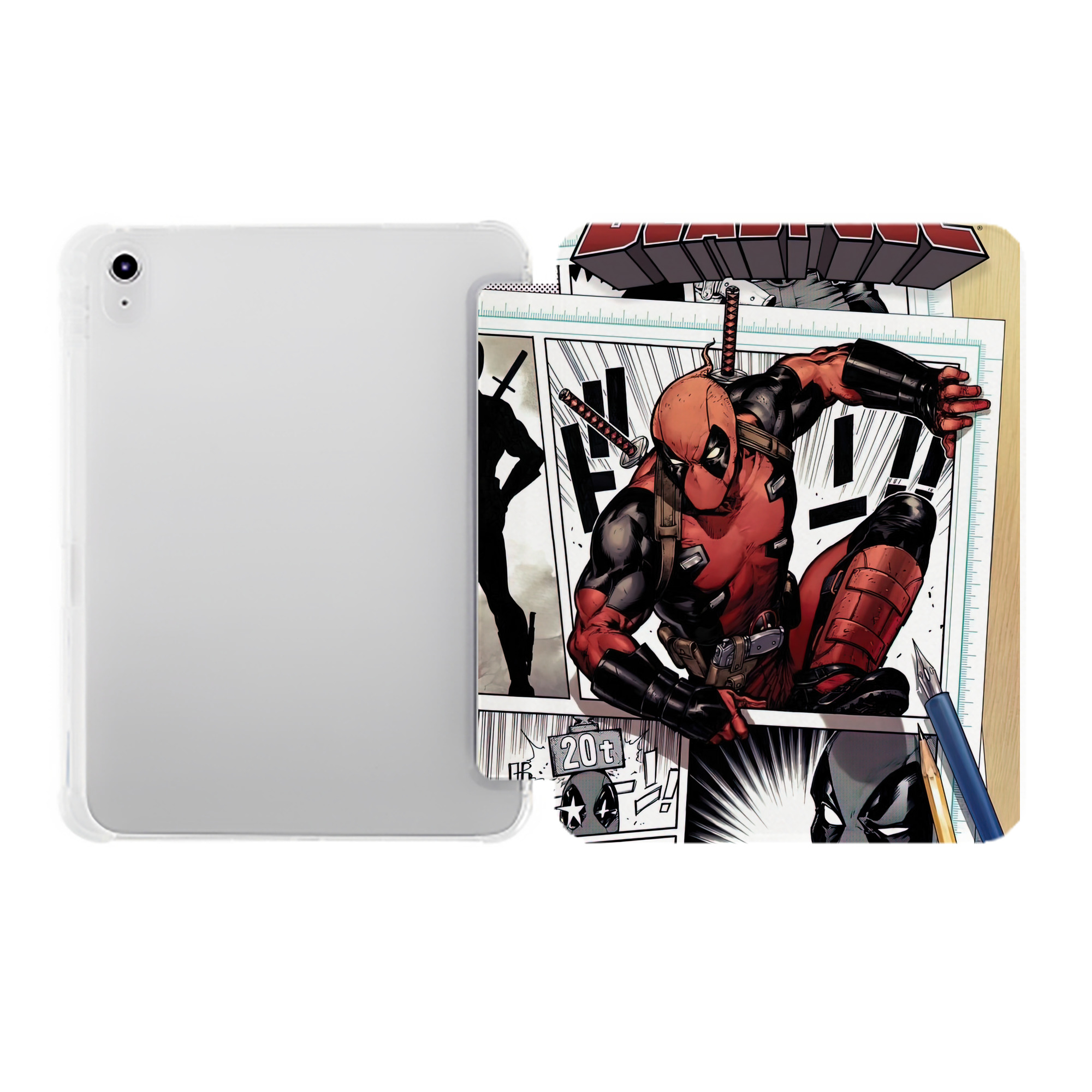 （画像用） Deadpool デッドプール IPad ケース ペン収納付き 三つ折りスタンド PUレザー×シリコン 対応機種9.5/10.5/10.9インチ